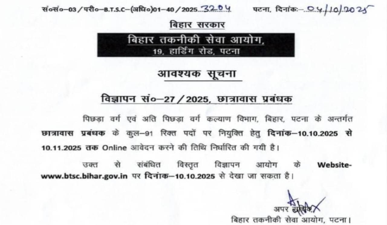 BTSC Bihar Recruitment 2025